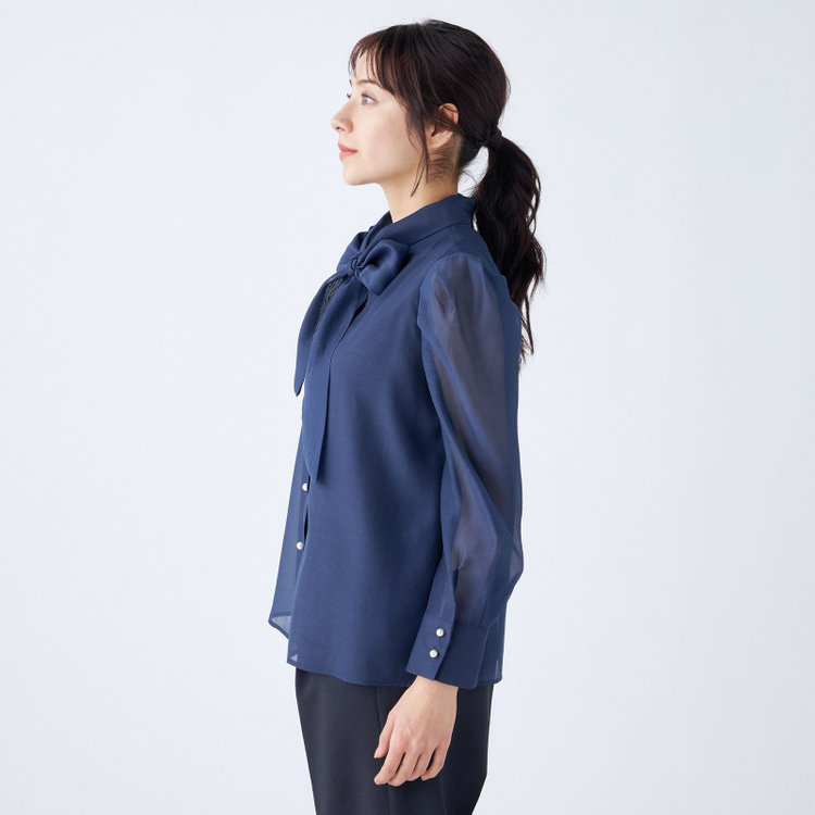 スーツセレクト 【Lady Like BLOUSE】【長袖】ボウタイブラウス/ネイビー 紺中間