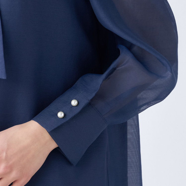 スーツセレクト 【Lady Like BLOUSE】【長袖】ボウタイブラウス/ネイビー 紺中間