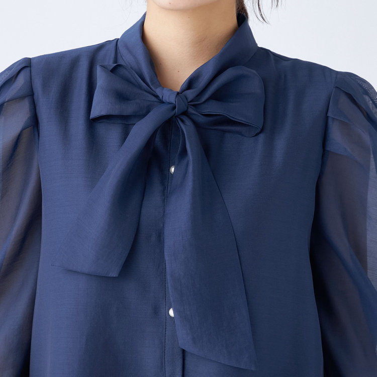スーツセレクト 【Lady Like BLOUSE】【長袖】ボウタイブラウス/ネイビー 紺中間