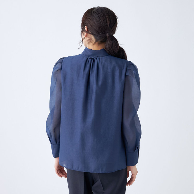 スーツセレクト 【Lady Like BLOUSE】【長袖】ボウタイブラウス/ネイビー 紺中間