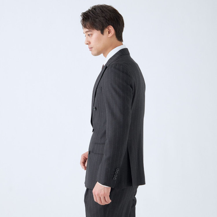 シルバーライン 【発送在庫あり】【CLASSICO TAPERED】【秋冬】6釦2掛けダブルスーツ 2タック/グレー×ストライプ/MARZOTTO/※裾上げ必要 グレー濃色