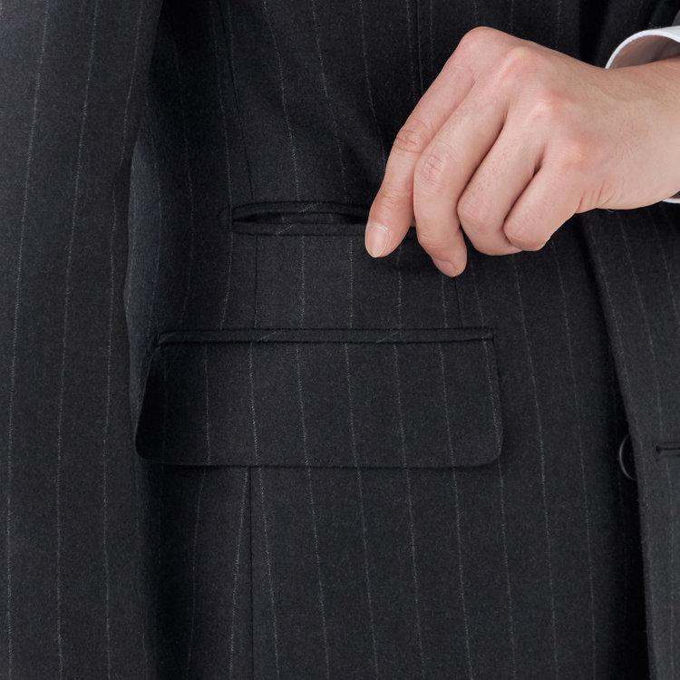 シルバーライン 【発送在庫あり】【CLASSICO TAPERED】【秋冬】6釦2掛けダブルスーツ 2タック/グレー×ストライプ/MARZOTTO/※裾上げ必要 グレー濃色