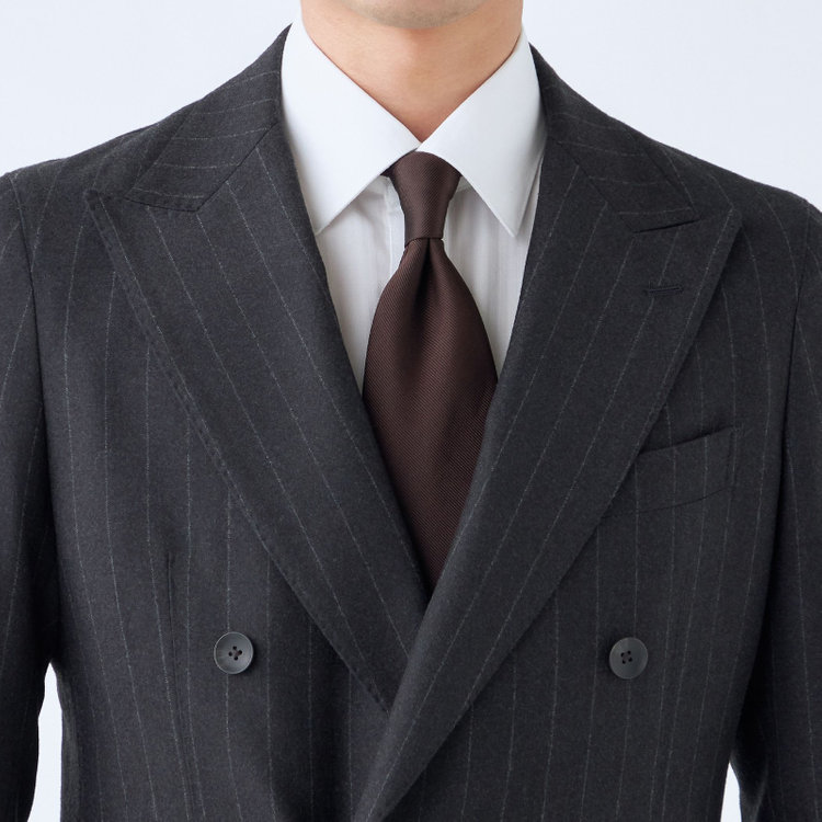 シルバーライン 【発送在庫あり】【CLASSICO TAPERED】【秋冬】6釦2掛けダブルスーツ 2タック/グレー×ストライプ/MARZOTTO/※裾上げ必要 グレー濃色