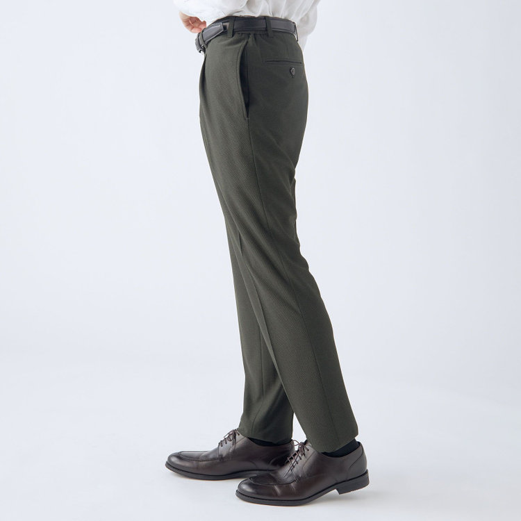シルバーライン 【CLASSICO TAPERED】【春夏】1タックテーパードパンツ/カーキ/ウエストシャーリング仕様/4S SUSTAINABILITY&ECOLOGY FABRIC/※裾直し必要 緑濃色