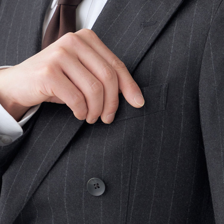 シルバーライン 【発送在庫あり】【CLASSICO TAPERED】【秋冬】6釦2掛けダブルスーツ 2タック/グレー×ストライプ/MARZOTTO/※裾上げ必要 グレー濃色