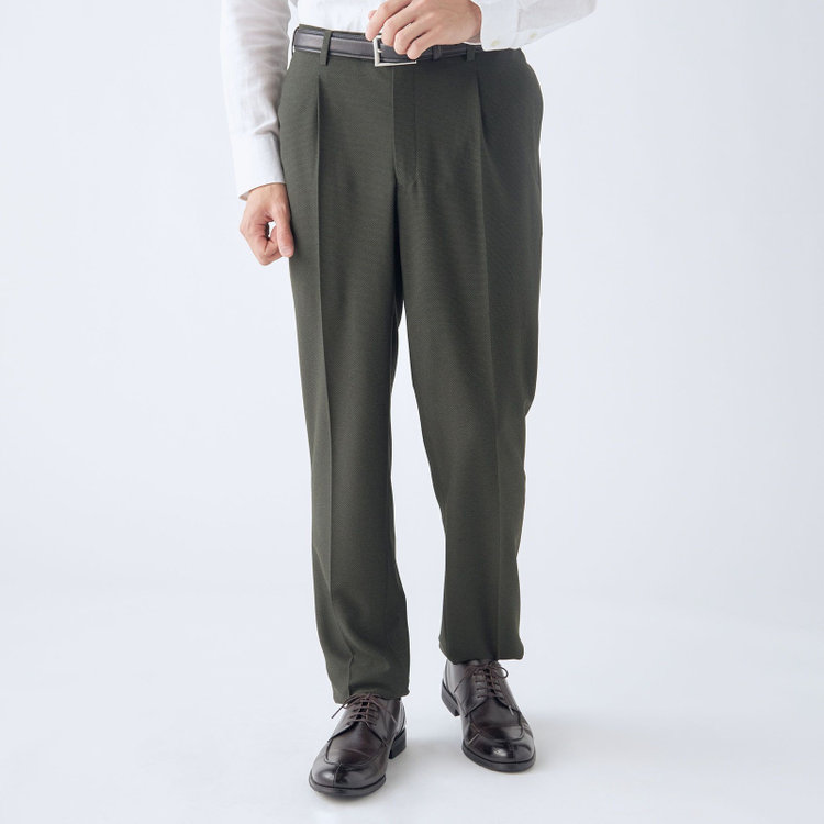 シルバーライン 【CLASSICO TAPERED】【春夏】1タックテーパードパンツ/カーキ/ウエストシャーリング仕様/4S SUSTAINABILITY&ECOLOGY FABRIC/※裾直し必要 緑濃色
