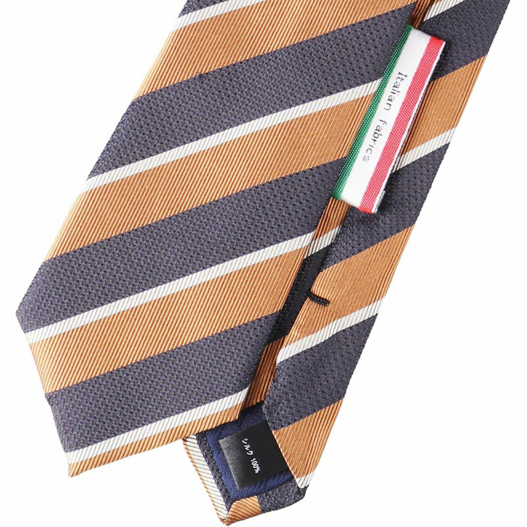 ブラックライン 【WEB限定/OUTLET】【BL】シルクストライプネクタイ 7.0cm幅/ゴールドブラウン×ネイビー×ホワイト/ITALIAN FABRICS ブラウン系(茶)