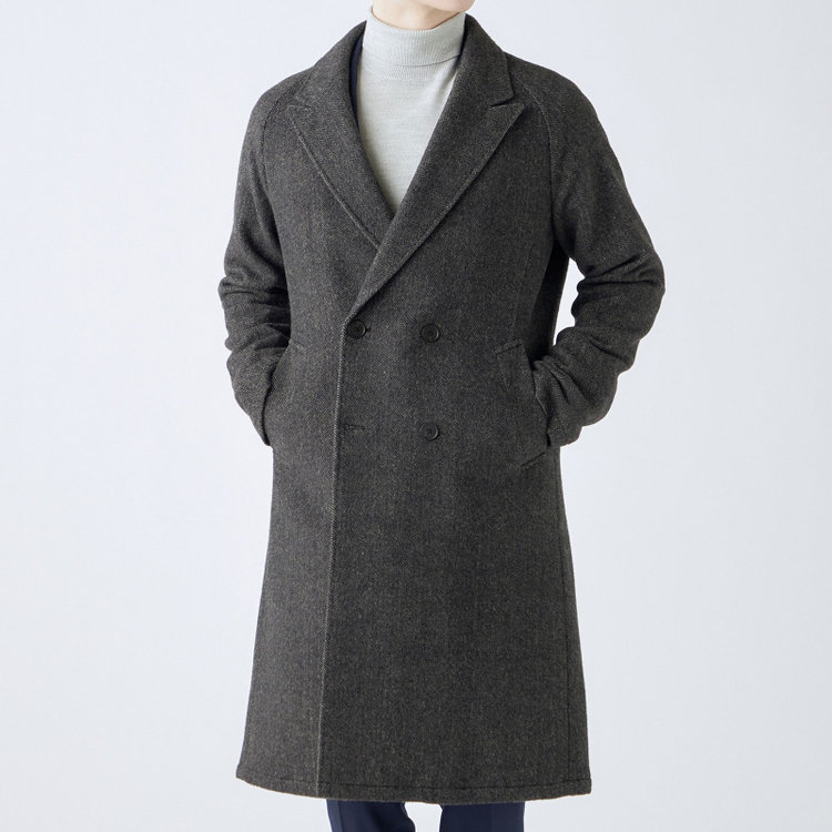 シルバーライン 【発送在庫あり】【SL】ウールブレンド ラグランダブルチェスターコート/ブラウングレー×ヘリンボーン/RE:NEWOOL 茶中間