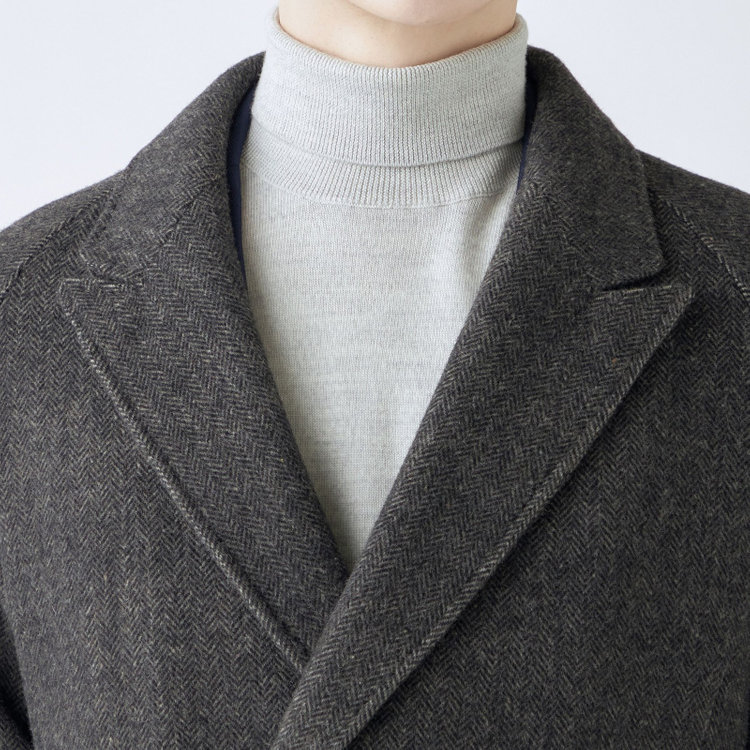 シルバーライン 【発送在庫あり】【SL】ウールブレンド ラグランダブルチェスターコート/ブラウングレー×ヘリンボーン/RE:NEWOOL 茶中間