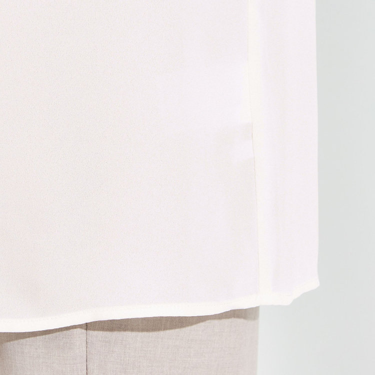 スーツセレクト 【半袖】リボン付きバンドカラーブラウス/ベージュ 茶淡色