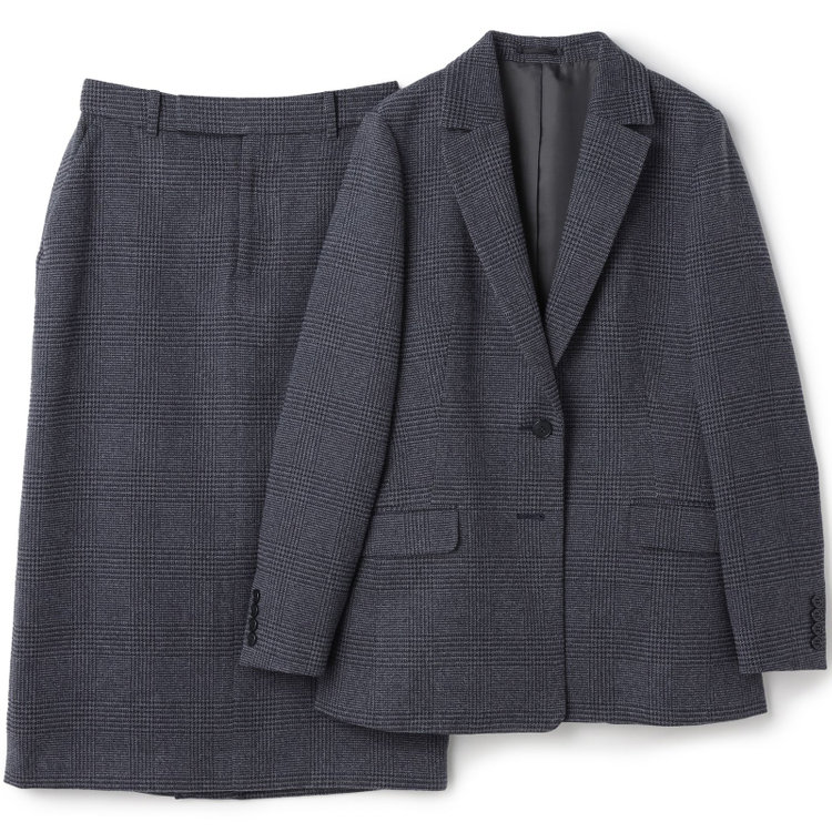 シルバーライン 【SL】【秋冬】2釦シングルスカートスーツ/ブルー＆ネイビー×グレンチェック/ウォッシャブル 紺淡色