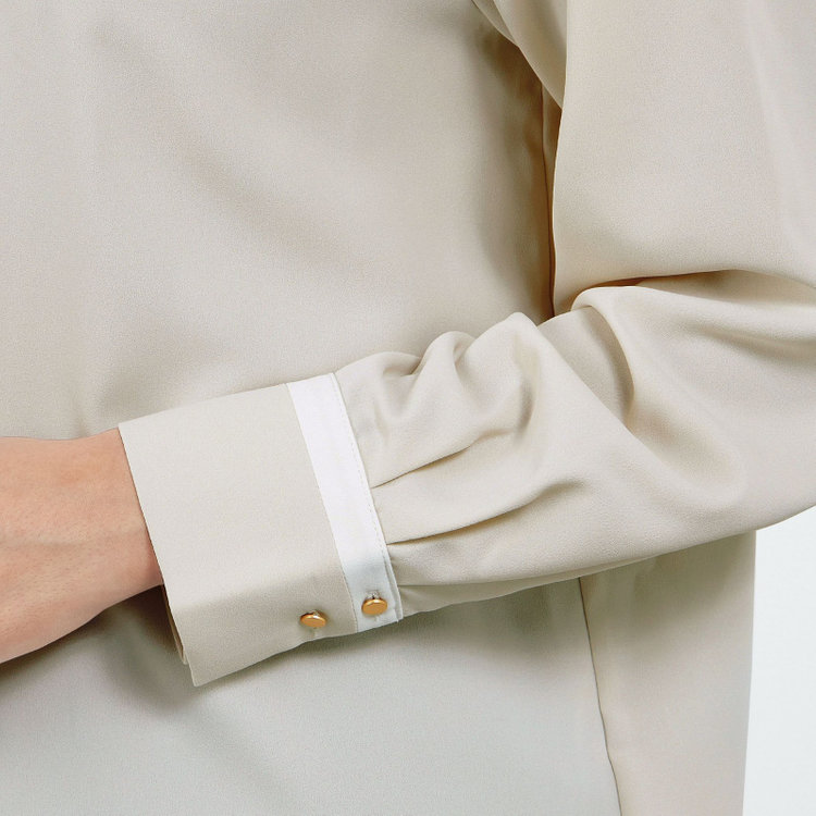 シルバーライン 【SL/長袖】ボウタイライクプルオーバー/ベージュ+ホワイト/「ウォッシャブル」「ストレッチ」「防シワ」「UV加工」「静電気防止」 茶淡色