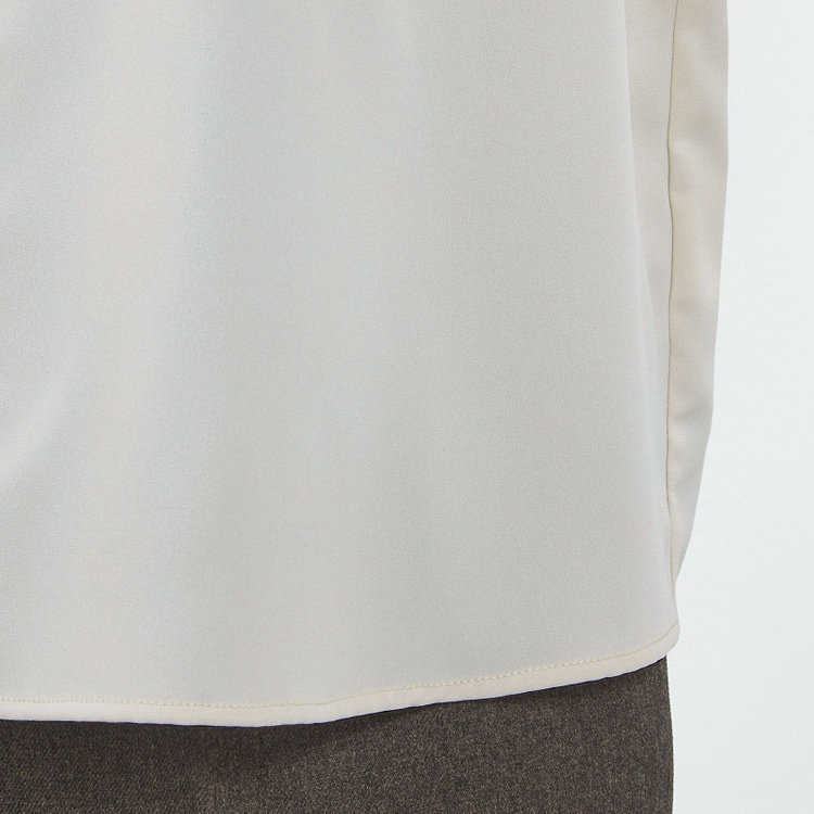 シルバーライン 【SL/長袖】ボウタイライクプルオーバー/ベージュ+ホワイト/「ウォッシャブル」「ストレッチ」「防シワ」「UV加工」「静電気防止」 茶淡色