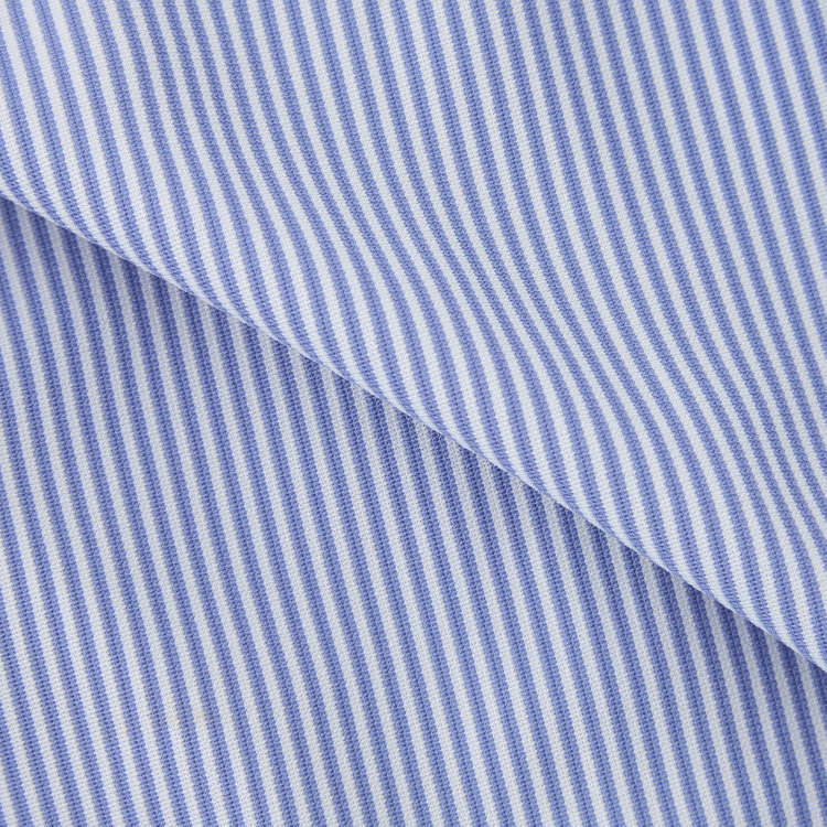 ブラックライン 【発送在庫あり】【BLACK LINE】ホリゾンタルワイドワイシャツ/ブルー＆ホワイト×ストライプ/襟袖裏別布/「氷撃」冷感PRINT「4S」スーパーノンアイロン・ストレッチ 青中間