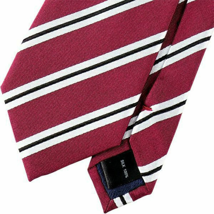 ブラックライン 【WEB限定/OUTLET】【BL】シルクストライプネクタイ 7.0cm幅/ワイン×ホワイト×ブラック ワイン系(赤)
