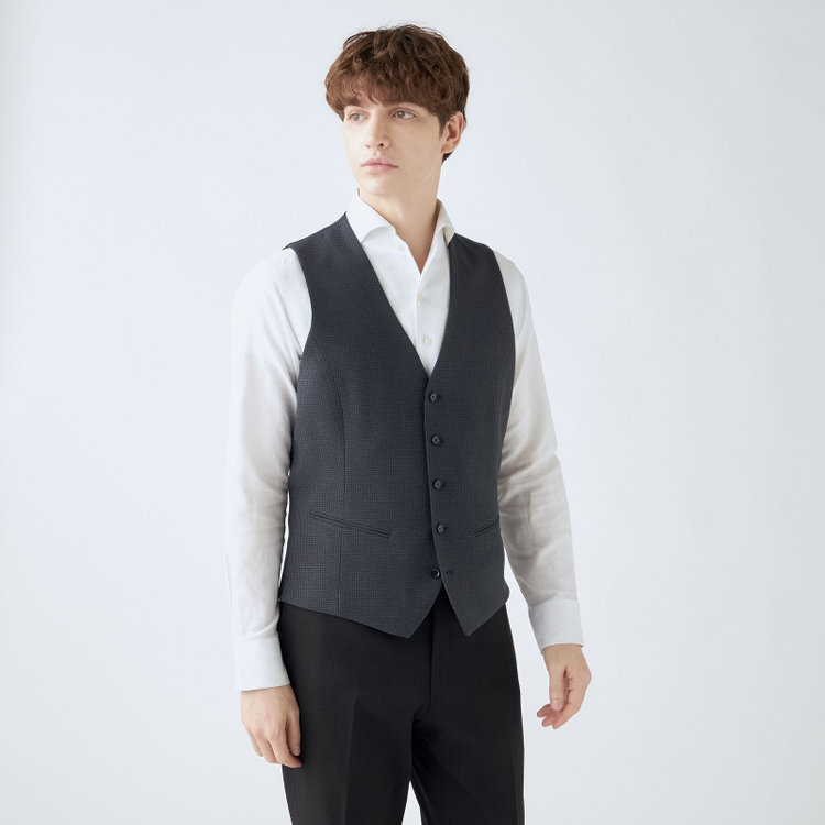 ソノタ 【WEB限定/OUTLET】【SL】ジレ(ベスト)/ネイビー×ハウンドトゥース/MOBILE HEAT 紺濃色