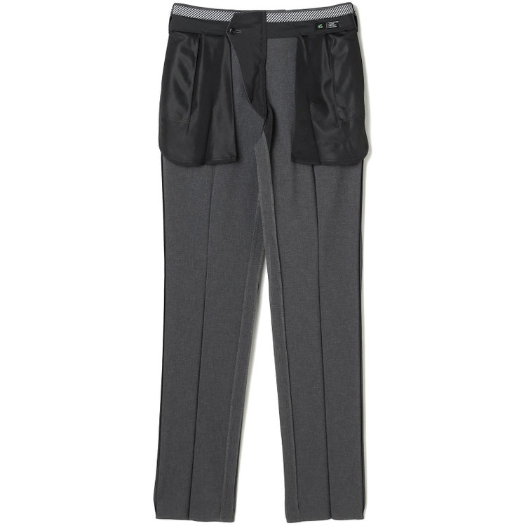 ブラックライン 【SLIM TAPERED】【春夏】0タックテーパードパンツ/グレー×ハウンドトゥース/ウエストムーブ/4S SUSTAINABILITY&ECOLOGY FABRIC「ウォッシャブル」「ストレッチ」/※裾上げ済み仕様 グレー中間