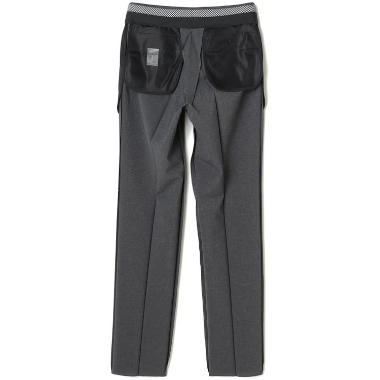 ブラックライン 【SLIM TAPERED】【春夏】0タックテーパードパンツ/グレー×ハウンドトゥース/ウエストムーブ/4S SUSTAINABILITY&ECOLOGY FABRIC「ウォッシャブル」「ストレッチ」/※裾上げ済み仕様 グレー中間