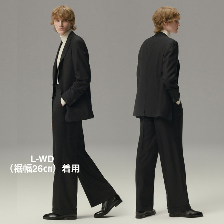 ソノタ 【BLACK LINE】1タックワイドシルエットパンツ/ネイビー×ストライプ/NEW ZEALAND WOOL MIX/※裾上げ必要 紺中間