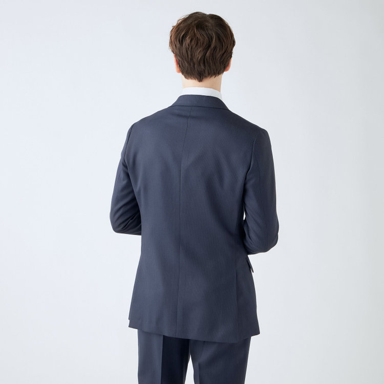 シルバーライン 【発送在庫あり】【CLASSICO TAPERED】【秋冬】2釦シングルスーツ 1タック/ネイビー×ストライプ/super extra fine merino wool Raymond/※裾上げ必要 紺中間