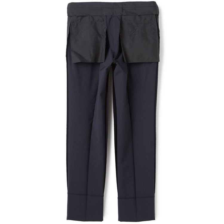 ブラックライン 【SLIM TAPERED_2】【春夏】2釦シングルスーツ 0タック/ネイビー×ヘアラインストライプ/ウエストシャーリング/4S SUSTAINABILITY&ECOLOGY FABRIC/ウォッシャブル/※パンツ裾上げ済仕様 紺中間