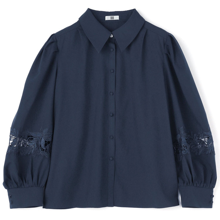 スーツセレクト 【Lady Like BLOUSE】【長袖】袖レース切替えブラウス/ダークネイビー 紺中間