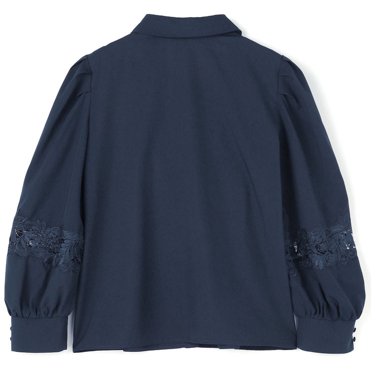 スーツセレクト 【Lady Like BLOUSE】【長袖】袖レース切替えブラウス/ダークネイビー 紺中間