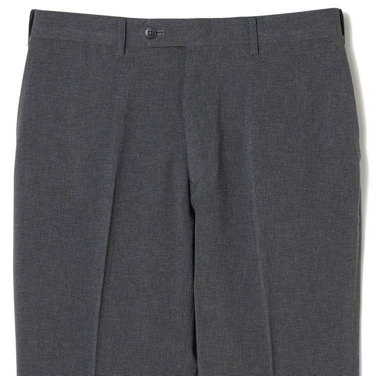 ブラックライン 【SLIM TAPERED】【春夏】0タックテーパードパンツ/グレー×ハウンドトゥース/ウエストムーブ/4S SUSTAINABILITY&ECOLOGY FABRIC「ウォッシャブル」「ストレッチ」/※裾上げ済み仕様 グレー中間