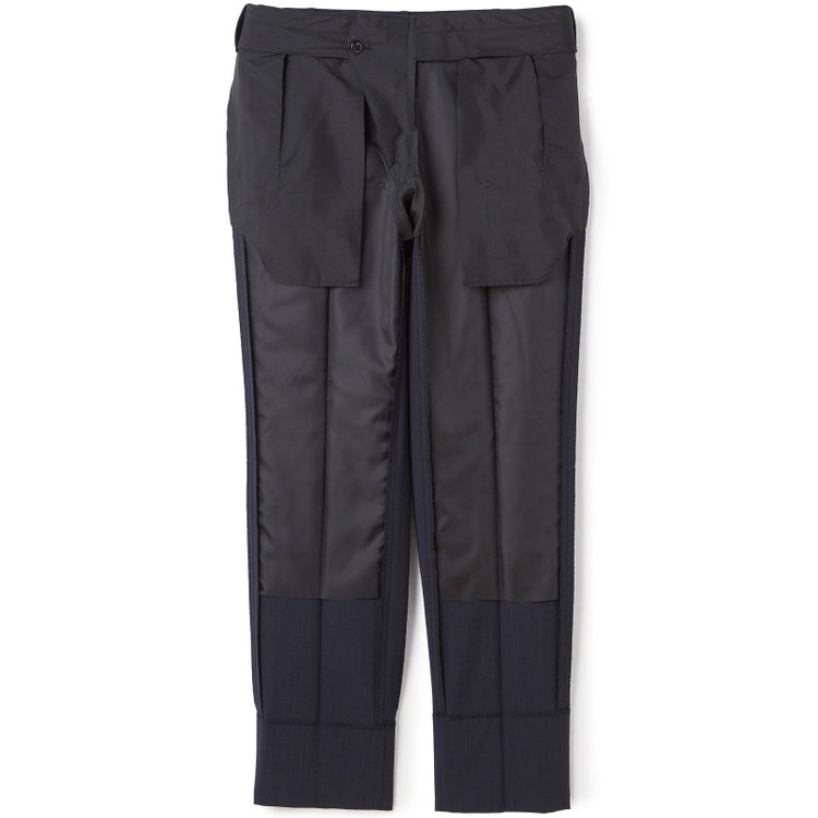 ブラックライン 【SLIM TAPERED_2】【春夏】2釦シングルスーツ 0タック/ネイビー×ヘアラインストライプ/ウエストシャーリング/4S SUSTAINABILITY&ECOLOGY FABRIC/ウォッシャブル/※パンツ裾上げ済仕様 紺中間