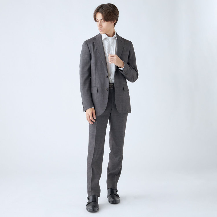 シルバーライン 【RBC】【秋冬】ウールブレンド1タックテーパードパンツ/グレー×バーズアイ/ウエストムーブ/※裾上げ必要 グレー中間