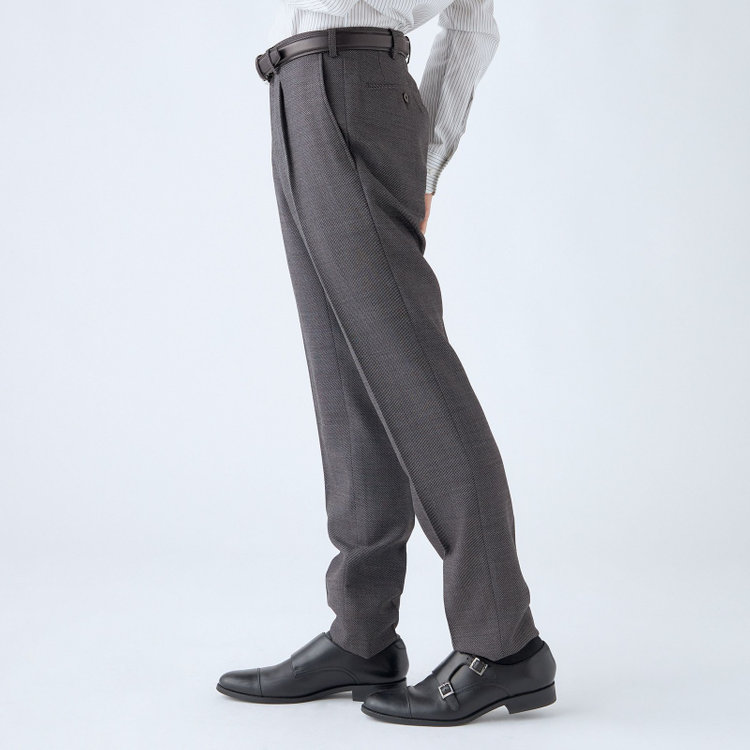 シルバーライン 【RBC】【秋冬】ウールブレンド1タックテーパードパンツ/グレー×バーズアイ/ウエストムーブ/※裾上げ必要 グレー中間