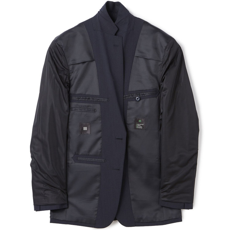 ブラックライン 【SLIM TAPERED_2】【春夏】2釦シングルスーツ 0タック/ネイビー×ヘアラインストライプ/ウエストシャーリング/4S SUSTAINABILITY&ECOLOGY FABRIC/ウォッシャブル/※パンツ裾上げ済仕様 紺中間