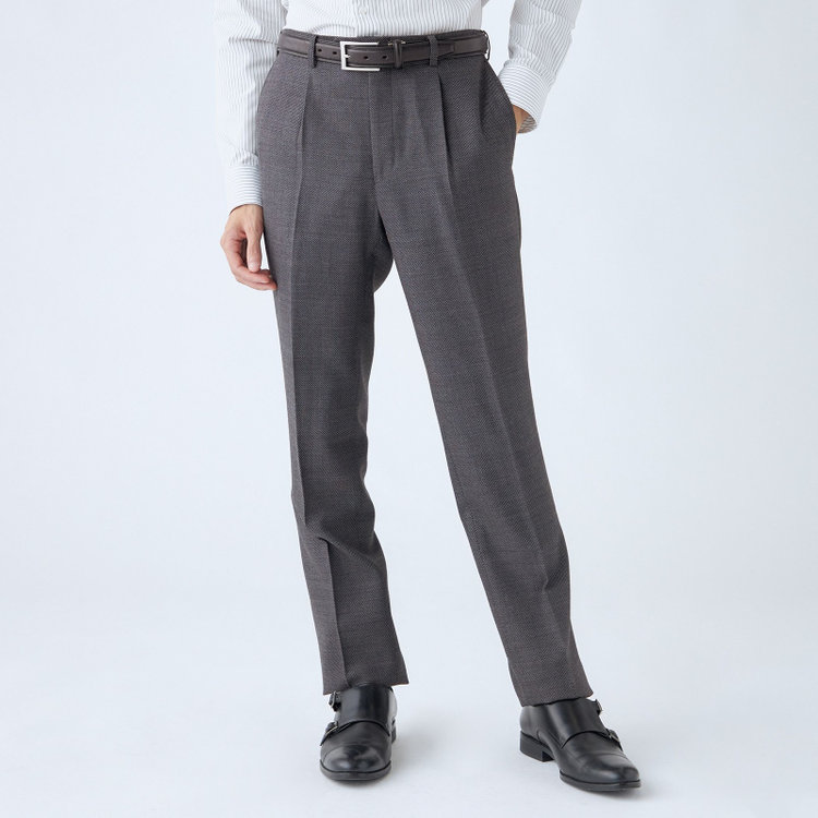 シルバーライン 【RBC】【秋冬】ウールブレンド1タックテーパードパンツ/グレー×バーズアイ/ウエストムーブ/※裾上げ必要 グレー中間