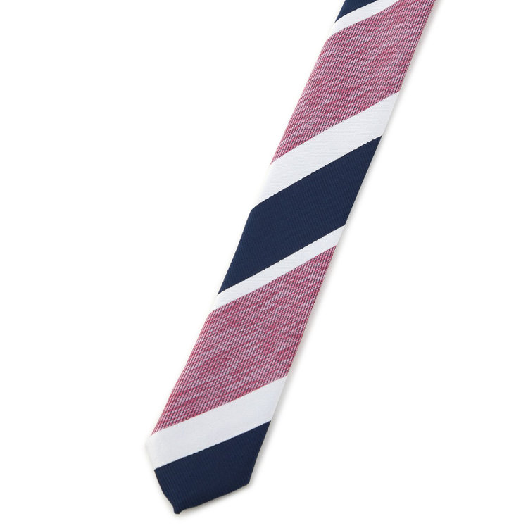 ブラックライン 【BLACK LINE】ポリエステルストライプネクタイ 7.5cm幅/ワイン×ネイビー×ホワイト/ウォッシャブル その他