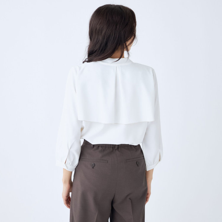 シルバーライン 【SILVER LINE/7分袖】配色メロウボウタイプルオーバー/ホワイト/「ウォッシャブル可能」「2WAYストレッチ」「防シワ」「UV加工」「接触冷感」 白