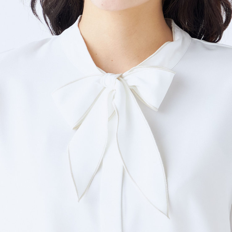 シルバーライン 【SILVER LINE/7分袖】配色メロウボウタイプルオーバー/ホワイト/「ウォッシャブル可能」「2WAYストレッチ」「防シワ」「UV加工」「接触冷感」 白