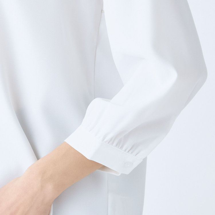 シルバーライン 【SILVER LINE/7分袖】配色メロウボウタイプルオーバー/ホワイト/「ウォッシャブル可能」「2WAYストレッチ」「防シワ」「UV加工」「接触冷感」 白