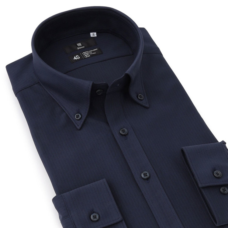 ブラックライン 【発送在庫あり】【SKINNY】ボタンダウンワイシャツ/ネイビー×ドビーストライプ/「4S」スーパーノンアイロン・ストレッチ 紺中間