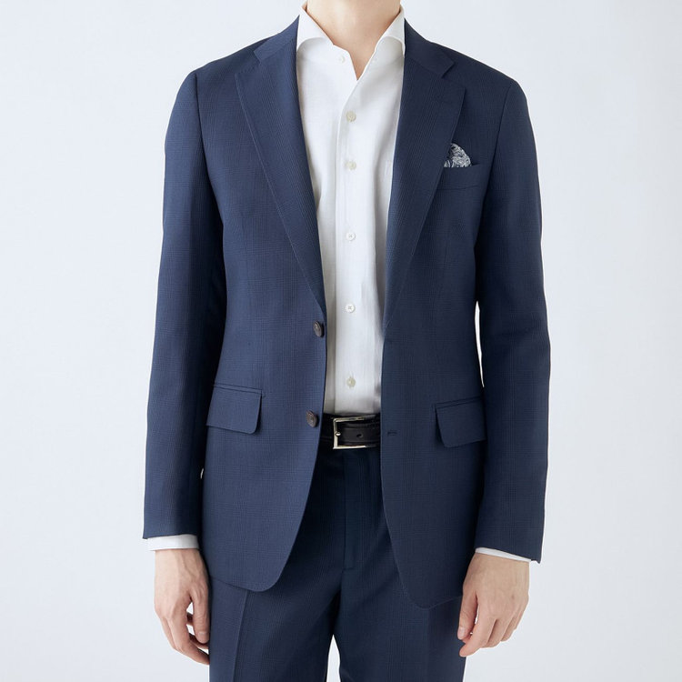 シルバーライン 【CLASSICO TAPERED】【秋冬】2釦シングルスーツ 1タック/ネイビー×グレンチェック/super extra fine merino wool Raymond/※裾上げ必要 紺中間