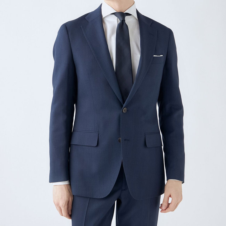 シルバーライン 【CLASSICO TAPERED】【秋冬】2釦シングルスーツ 1タック/ネイビー×グレンチェック/super extra fine merino wool Raymond/※裾上げ必要 紺中間