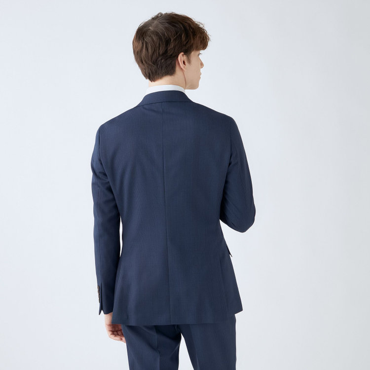 シルバーライン 【CLASSICO TAPERED】【秋冬】2釦シングルスーツ 1タック/ネイビー×グレンチェック/super extra fine merino wool Raymond/※裾上げ必要 紺中間