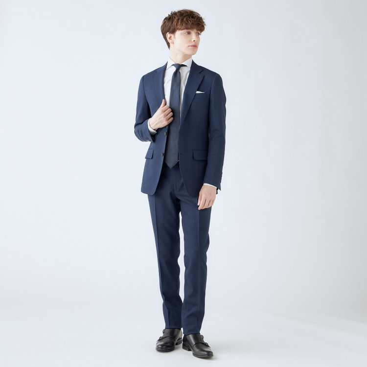 シルバーライン 【CLASSICO TAPERED】【秋冬】2釦シングルスーツ 1タック/ネイビー×グレンチェック/super extra fine merino wool Raymond/※裾上げ必要 紺中間