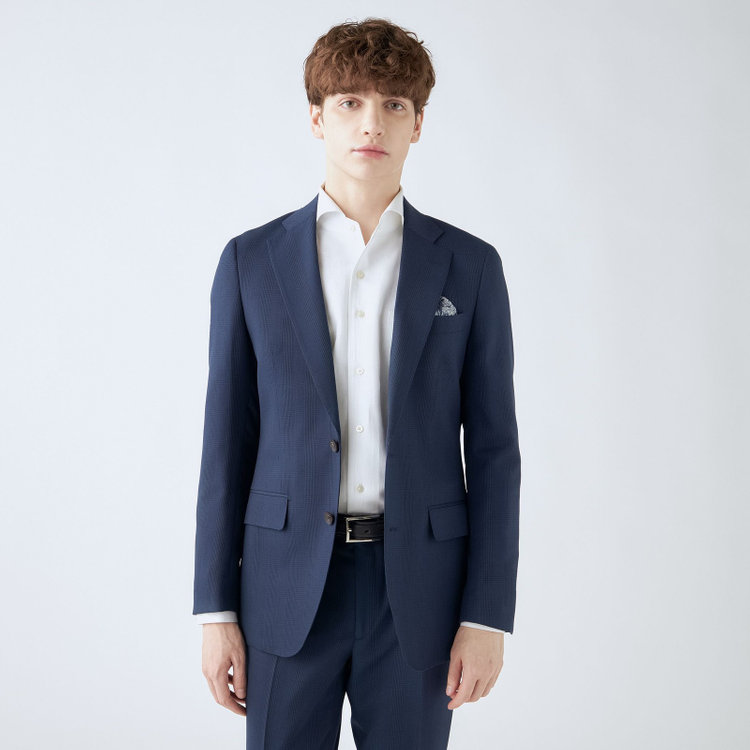 シルバーライン 【CLASSICO TAPERED】【秋冬】2釦シングルスーツ 1タック/ネイビー×グレンチェック/super extra fine merino wool Raymond/※裾上げ必要 紺中間