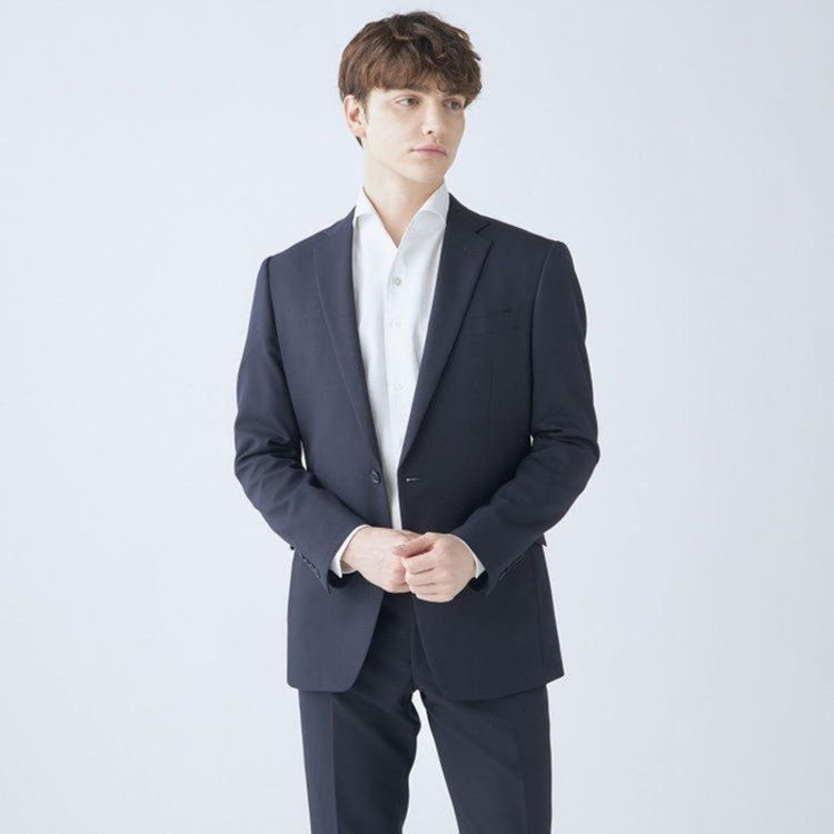 スーツセレクト 【WEB限定/OUTLET】【KSW】【年間】2釦シングルスーツ 0タック/ネイビー×シャドーストライプ/ウォッシャブルパンツ※裾上げ必要 青濃色