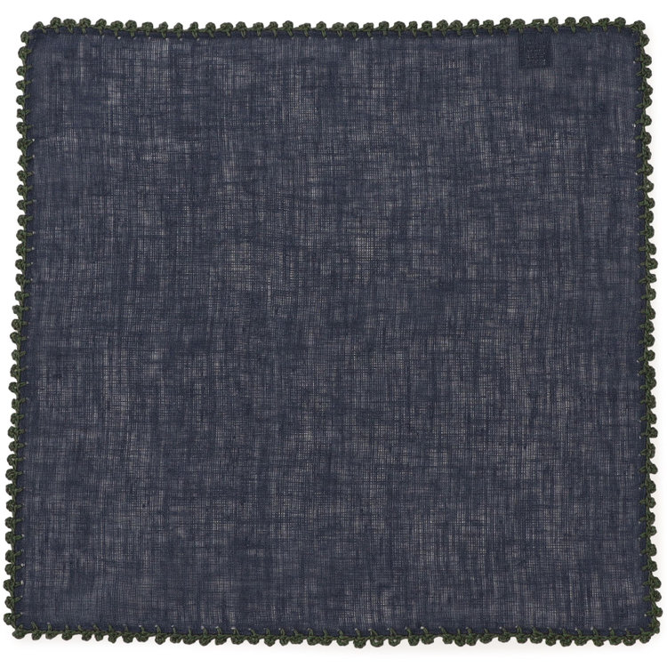 シルバーライン リネンポケットチーフ/ネイビー+グリーントリミング 緑中間