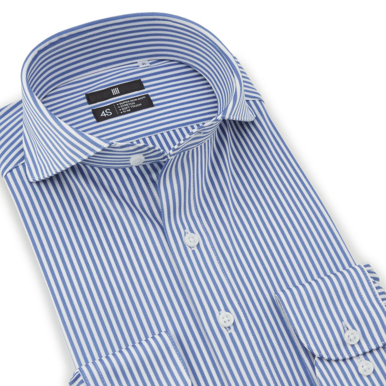 ブラックライン 【発送在庫あり】【WEB限定】【BLACK LINE】ホリゾンタルワイドワイシャツ/ネイビー＆ホワイト×ストライプ/「4S」スーパーノンアイロン・ストレッチ 白