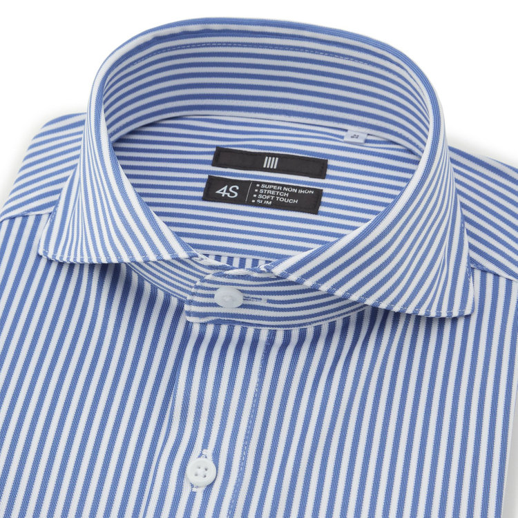 ブラックライン 【発送在庫あり】【WEB限定】【BLACK LINE】ホリゾンタルワイドワイシャツ/ネイビー＆ホワイト×ストライプ/「4S」スーパーノンアイロン・ストレッチ 白