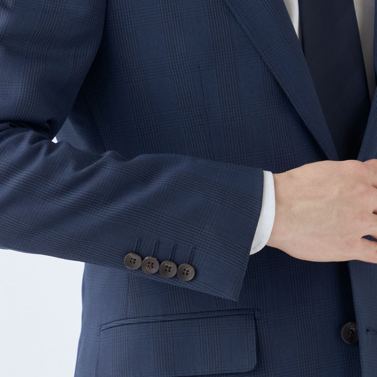 シルバーライン 【CLASSICO TAPERED】【秋冬】2釦シングルスーツ 1タック/ネイビー×グレンチェック/super extra fine merino wool Raymond/※裾上げ必要 紺中間