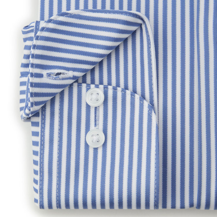 ブラックライン 【発送在庫あり】【WEB限定】【BLACK LINE】ホリゾンタルワイドワイシャツ/ネイビー＆ホワイト×ストライプ/「4S」スーパーノンアイロン・ストレッチ 白