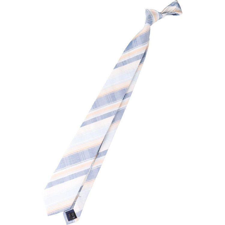 ブラックライン 【発送在庫あり】【BL】コットンシルクチェックネクタイ 7.5cm幅/サックス×ネイビー×ホワイト/ITALIAN FABRICS サックス系(水色)